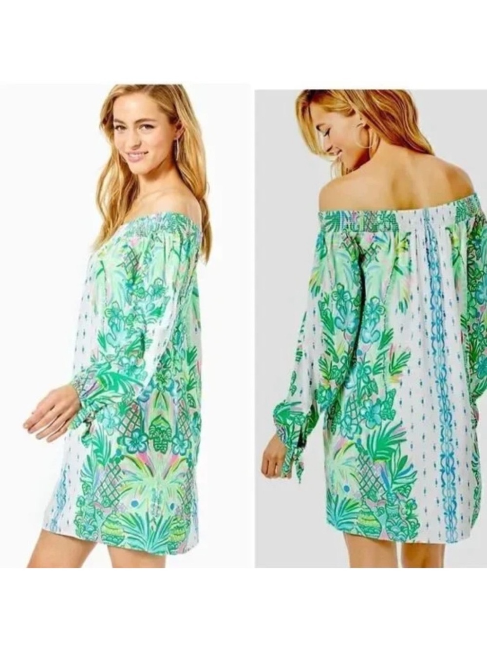 Lilly Pulitzer Resort White Maryellen Coconut Row Off The Shoulder mini Dress L - Picture 2 of 9